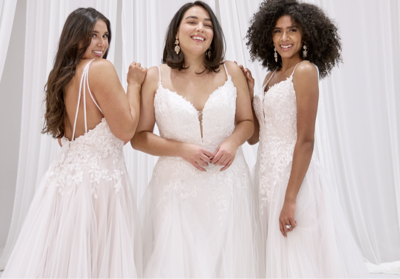 Picture of three brides in white dresses smiling